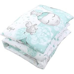 TupTam Children's Patterned Duvet Set, All-Year Duvet, Pillow, Flat Pillow, 2-Piece, Colour: Moon with Elephant/Mint, Size: 135 x 100 cm