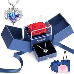 YFKJEU Eternal Rose Women with Heart Necklace, Handmade Preserved Roses Jewellery Gift Box for Her Birthday, Wedding Anniversary Gifts for Her Girlfriend Women