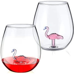 Patelai Pack of 2 Wine Glasses Flamingo Copa Glass Creative Gin Glasses for Women Men Crystal Wine Glass Stemless Gifts with Flamingo Inside for Valentine's Day Wedding Anniversary Bar (Flamingo)