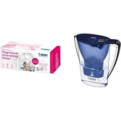 BWT Magnesium Mineralized Water Filter Cartridges, Plastic, White, Pack of 6 (1 Pack), 6 & 815073 - Penguin Table Water Filter - 2.7 L, Dark Blue - Water Filter Jug with 1 Filter Cartridge