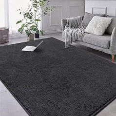 RTBQJ-AT Living Room Rug, 200 x 300 cm, Microfibre Soft Fluffy Short Pile Rug, Rugs for Living Room, Modern Rug, Washable, Non-Slip, High Pile Rug, Anthracite