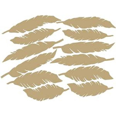 sourcing map 12pcs Feather Shape Removable Wall Stickers Living Room Bedroom Kids Room TV Wall Stickers Home Decor Gold Tone