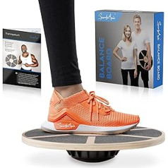 SportyAnis® Premium Balance Board Wood including Exercise book and optional underlay mat, diameter 40 cm, therapy gyroscope wobble board for physiotherapy to strengthen deep muscles