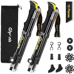 Glymnis Hiking Poles, Trekking Poles, Walking Poles, 7075 Aluminium Hiking Poles, Adjustable (110-130 cm) and Clamp Closure, with 4 Pairs of Rubber Buffers for Trekking