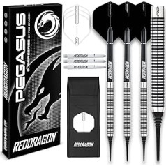 RED DRAGON Pegasus Tungsten Soft Tip Darts Set (Dartpfeile) - 18g or 20g - Black Stems, Black Flights