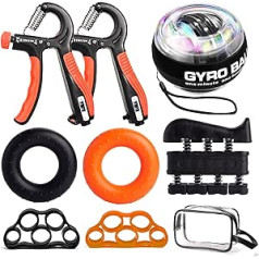 Hand Exerciser Set, 8 Pieces Finger Exerciser, Gyro Ball, Grip Trainer with Counter, Finger Stretcher, Hand Grip Strengthener Storage Bag, Exercise Kit for Fitness Strength Training at Home