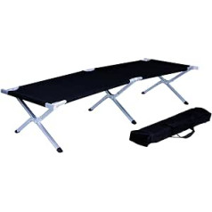 Mojawo Camping Bed with Steel Frame 190 x 62 x 42 cm Travel Cot Lounger Black Folding Bed with Carry Bag Guest Bed