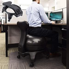 Balance Ball Chair Ergonomic Balance Ball Chair Rolling Stool, Office Table Gymnastics Ball Chair with Brakable Wheels, Aligns Curved Spines and Relieves Back Pain
