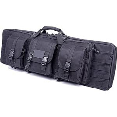 Tactical Double Rifle Bag - 2 Long Weapons Lockable Weapon Bag with Pouches Compartments Rifle Case for Fishing, Hunting, Shooting, black