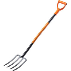 KADAX Steel Spade Fork, D Handle Digging Fork, Digging Fork for Digging and Loosening, Ergonomic Garden Fork, Pitchfork, Manure Fork, Garden Fork (4 Prongs, Black/Orange)