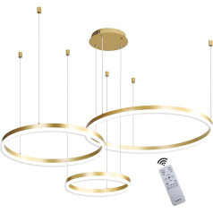 WayLuoung Metal LED Chandelier, 3 Circles 20 + 40 + 60 cm, 45 W Rings Ceiling Pendant Lamp, Dimmable Remote Control 3000-6000 K, Acrylic Shade Pendant Light, Living Room, Bedroom, Foyer, Dining Room,