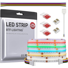 BTF-LIGHTING FCOB COB RGBCCT Flexible High Density LED Strip COB RGBCCT LED Strip 5 m 960LED/M DC24V 18W/M IP30 Multicoloured for TV Room Party DIY Home Decoration (Not Content Controller & Power