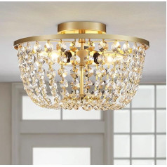 WUZUPS Crystal Chandelier Flush-Mounted Ceiling Light Modern Light for Bedroom Hallway Bar Kitchen Bathroom H 21 x W 33 Gold G9 Base