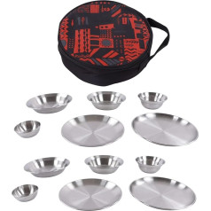 Milltrip 12 Piece Stainless Steel Camping Tableware Set Camping Plate Bowl Set with Storage Bag for Outdoor Hiking Camping