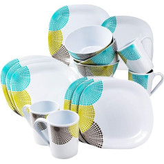 Camping Tableware Made of Melamine for 4 People 16 Pieces White Colourful Crockery Set Camping Tableware Set