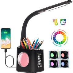 LED Desk Lamp, Desk Lamp for Kids, RGB Color Night Light, Desk Lamp with Clock/Alarm Clock/Temperature/Calendar/Door - Pen, Bedside Lamp, Touch Screen, Dimmable, USB Lamp -