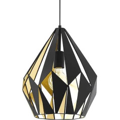 EGLO Hängelampe Carlton 1, Vintage Esstisch Pendelleuchte, Retro Esszimmerlampe aus Metall in Schwarz und Gold, E27 Fassung, Ø 31 cm