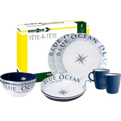 BRUNNER 0830143N.C8C Camping Crockery Set for 2 People Tête-À-Tête Blue Ocean 8 Pieces