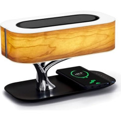 MASDIO Bedside Lamp with Bluetooth Speaker and Wireless Charger, Desk Lamp with Sleep Mode Infinitely Dimming