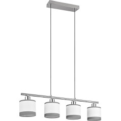 Reality Leuchten Davos R31554006 Pendant Light Metal Chrome Fabric Shade Grey / White Excl. 4x E14