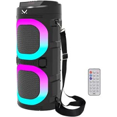 Majestic Fire 9 Bluetooth Speaker, 3 LED Light Effects, USB/MicroSD/AUX-IN/MIC, Rechargeable Battery, TWS Function, Remote Control, Handle and Shoulder Strap for Carrying