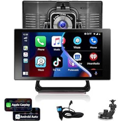 Podofo 5 Inch Car Radio Portable with Wireless Apple Carplay Android Car Stereo Radio with 4K Dash Cam, Bluetooth, FM Transmission, 2-Split Function, 7V-32V