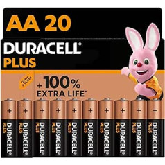 Duracell Plus AA Mignon Alkaline Batteries, 1.5 V LR6 MN1500, Pack of 20