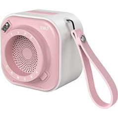 EWA Mini Wireless Bluetooth Speaker with Neck Strap with Bass Radiator, Unique Camera Look, Support TF Cards, Small But High Volume Portable (Pink)