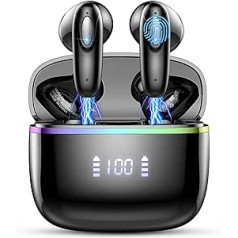 In-Ear Wireless Bluetooth 5.3 Headphones with 40 Hours Hi-Fi Stereo, 4 ENC Microphone Wireless Earbud, IP7 Waterproof, Touch Control, LED Display, USB-C Quick Charge Earphones