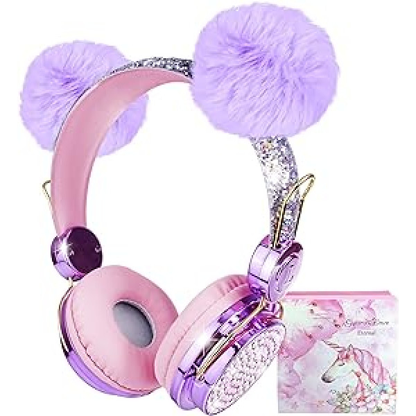 Headphones for Children, Bluetooth Children's Headphones Lightweight Fluffy Ear Over-Ear Headphones with Adjustable Headband, Wireless Headphones Girls with Microphone for Tablet, Laptop, Computer