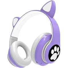 OHAANYY Wireless Bluetooth Headphones for Children, Foldable Girls Headphones Over Ear, LED Cute Cat Ears, Foldable, Audio Wireless for Children, Bluetooth 5.0 Headphones for Tablet/Mobile Phone/PC