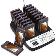 Retekess T113 Pager Call System, Gastro Pager Vibration, 500 m, 1 Button Shut-Off, 16 Pager for Fast Food, Hotel, Bar, Waiting in the Car