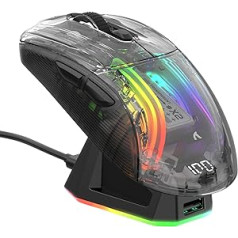 ATTACK SHARK X2 Pro Wireless Gaming Mouse with Charging Station, Quiet Mouse Tri-Mode (BT5.0/2.4G Wireless/Type-C), 4000 DPI RGB Bluetooth Mouse, Rechargeable, Transparent Shell, for PC/MAC, Black