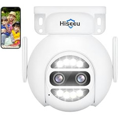 Hiseeu 10 x hybrid zoom: 4 MP surveillance camera outdoor WLAN with dual lens, 360° display PTZ camera with 10x hybrid zoom, colour night vision, 2-way audio, IP66 waterproof, cloud/SD card storage