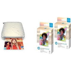 HP Sprocket Portable 5.8 x 8.7 cm Instant Image Printer (White) & HP Sprocket 2.3 x 3.4 Premium Instant Zinc Sticky Back Photo Paper (100 Sheets) Compatible with HP Sprocket Select and Plus Printers