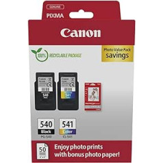 Canon PG-540 CL-541 Vorteilspack 2 Tintenpatronen (Schwarz + Farbe) Original +50 Blatt 10x15cm Photo Paper [Umweltfreundliche Recycle-Kartonverpackung 2024]