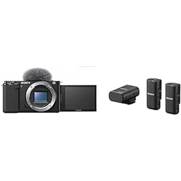 Sony Bundle Alpha ZV-E10 | APS-C Mirrorless Interchangeable Lens Vlog Camera (Swivel Screen for Vlogging 4K Video), Black ECM-W3 | Wireless Microphone System for 2 Micros, Black