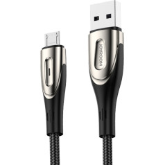 Vads USB-A - microUSB 3A uzlādes indikators, 2m, melns