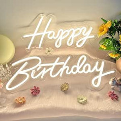 Happy Birthday Neon Sign with Flashing Switch, Warm White LED Neon Light for All Birthday Party Decorations, Neon Light Sign for Home Room Wall Decor Gifts Reusable 2 Separate Words