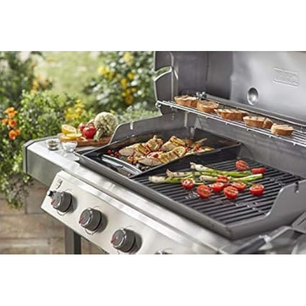 Weber 7665 Plancha Grill Plate for Genesis II from 300 Series, Black & 6415 Small 7-1/2-Inch by 5-Inch Aluminium Drip Pans, Set of 10