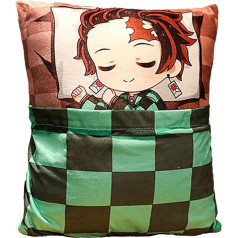 Heionia Demon Anime Tanjirou Character Cushion Plush Soft Double-Sided Bed Bedroom Sofa Living Room Cushion Cover Lumbar Cushion Decorative Cushion Birthday Gift for Friends Family Companion (Green)