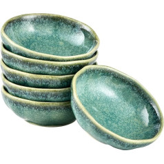 HENXFEN LEAD Porcelain Dip Bowls, 10 cm Sauce Bowls, Mini Spice Bowls, Small Snack Bowls Set for Sauce, Soy, Sushi, Snack, Pack of 6, Shiny Green