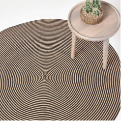 Homescapes Round Rug, Hand Woven Cotton Rug 120 cm Vintage Style with Spiral Pattern, Beige and Black