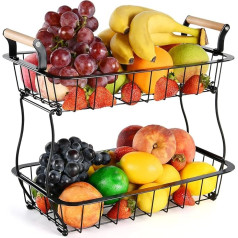 ANTOPY 2 Tier Fruit Basket for Kitchen Vegetable Fruit Basket Bowl Stand Metal Rectangle Wire Basket Storage Holder for Fruit Vegetables Bread Snacks Kitchen Organiser, Black