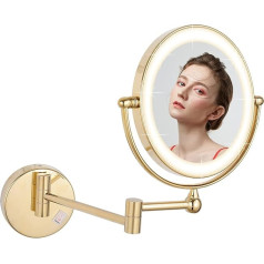 Dowry Cosmetic Mirror with Lighting Wall Mounted Gold Makeup Mirror Wall Mounted with 1X/7X Magnification - 360° Swivelling Extended - Magnifying Mirror with Light Wall Mounted for Bathroom, Hotel,