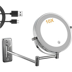 Gelldg Cosmetic Mirror LED Illuminated with 1X/10X Magnification, Wall Mounted Makeup Mirror with Touch Switch USB Charging, Shaving Mirror 360° Swivelling for Bathroom, Hotel and Spa