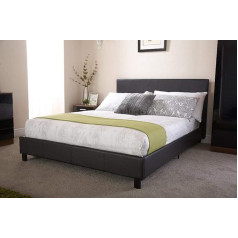 Home Source Modern Low Bed Frame with Wooden Slatted Base in Faux Leather, Black, Double, 91 x 134 x 200 cm