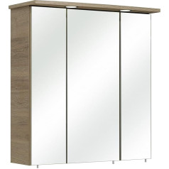 Pelipal Quickset 313 Bathroom Mirror Cabinet in Sanremo Oak Terracotta Landscape Replica with LED Lighting, 65 cm Wide, Bathroom Cabinet with Mirror, 3 Doors and 6 Shelves