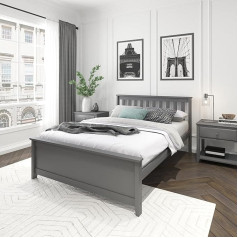 ‎Max & Lily Max & Lily New Zealand Pine Double Bed with Slatted Base 140 x 200 cm Bed Frame for Boys and Girls, Grey