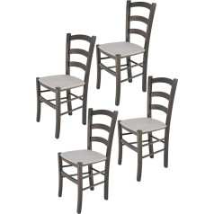 T M C S Tommychairs - Set of 4 Venice Chairs for Kitchen and Dining Room, Robust Structure Made of Lacquered Beech Wood in Aniline Colour Dark Grey and Padded Seat Covered with Fabric in Pearl Grey